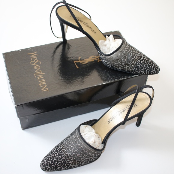 Yves Saint Laurent Sparkly Mesh Pointed Toe Heels - Picture 8 of 8